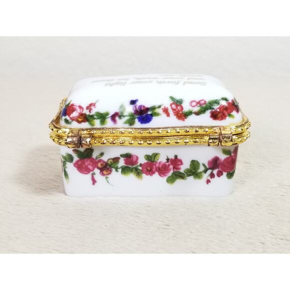 Imperial Porcelain Mini Trinket Box White Psalm 43:3 Bible Verse 2 1/2" Gold Vtg - Picture 5 of 10